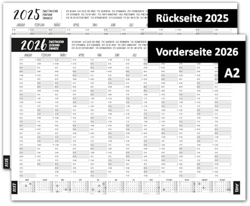 Timr Calendario da parete 2025 con motivo Typo – DIN A2 12 mesi I su entrambi i lati I tr298