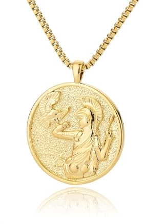 UNGUGU Collar con Medallón Bañado En Oro De 18 Quilates con La Mitología Atenea Artemisa Y Hécate,Collar De Mitología Griega,Collar con Moneda De Reina For Mujer