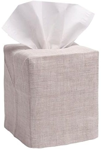 Jacaranda Living Square Tissue Box Cover, Linen/Cotton Fabric Tissue Holder, Decorative Cloth Tissue Cube Cover Tissue Box Cover, Natural Linen, Plain