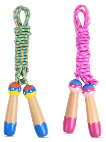 OTraki Cuerda Saltar Niños, 2 Piezas 2.5m Comba de Saltar con Mango Antideslizante Cuerda para Saltar de Algodón Suave para Niños 5+ años para Ejercicio Escuela Juego al Aire Libre, Rosa y Azul
