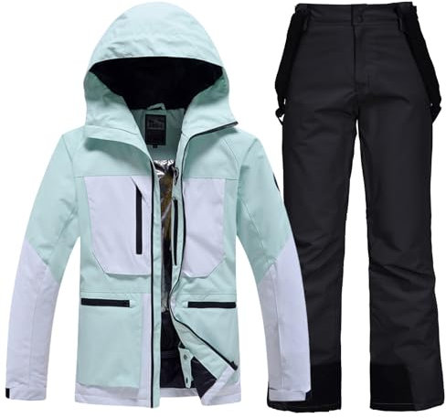 HOTIAN Damen Ski Jacke und Hosen 2 Teilig Set Skianzug Damen Wasserdicht Winddicht Winter Outdoor Warme Skifahren Skibekleidung damen set 167 GR+BK XXL
