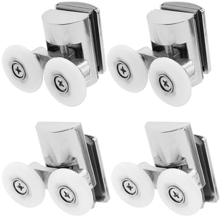 4 ruedas dobles para puerta de ducha, rodillos de puerta de ducha, ruedas de cabina de aleación de zinc, repuesto para cabinas curvas, puertas curvas (2 arriba, 2 abajo)