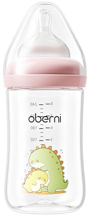 Oberni 240ml/8oz Babyflasche mit Größe 2 Mittel Fluss sauger, Anti-kolic Milchflasche für Neugeborene Baby ab 3 Monate +, Rosa / 1 Stück