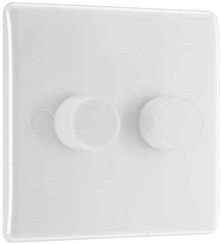 BG Smart Double Master/Primary Wall Dimmer Light Switch, Wi-Fi, App, Voice Assistant and Manual Control, 2-Way, Round Edge, 800 Series, White Moulded, 882M/HC