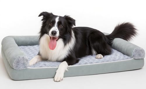 MDDK DY Lit Chien Orthopédique L 90×65×18 cm, Panier Confortable pour Chien Moyen à Grand, Coussin Lavable, Design Sofa, Antidérapant & Imperméable, Gris Clair