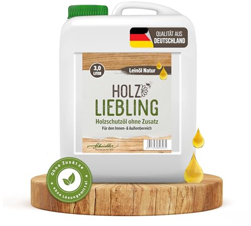 Scheidler Holz Liebling Holzöl 3 Liter – Natürliches Leinöl als Holzlasur Außen & Innen Wetterfest – Lebensmittelechtes Hartwachsöl / Holz Öl Möbel & Garten – Bootslack Alternative