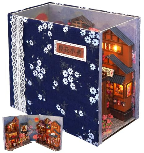 Gör-det-själv bok Nook kit, dockhus miniatyr huskit, 3D-träpussel, bokhörnsinsats med möbler och LED-ljus för ungdomar vuxna, för bokhylla-dekoration och kreativa presenter