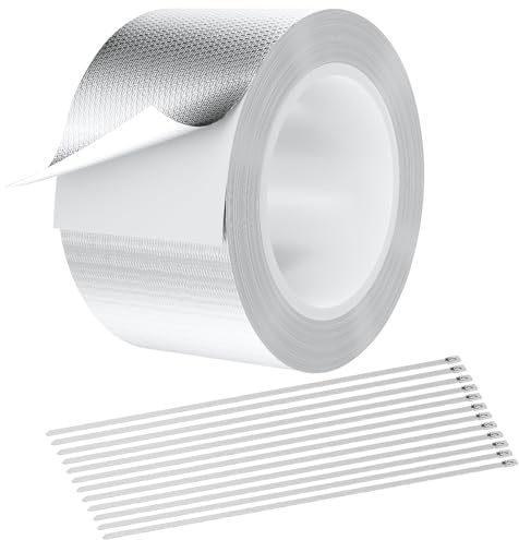 Ferizzia Nastro Adesivo Alluminio, 50 mm x 10 m Nastro Isolante Termico, Alte/Basse Temperature Nastros in Alluminio Sigillante, Per L'uso su Condotti Dell'aria Calda e Fredda, Crepe Superficiali
