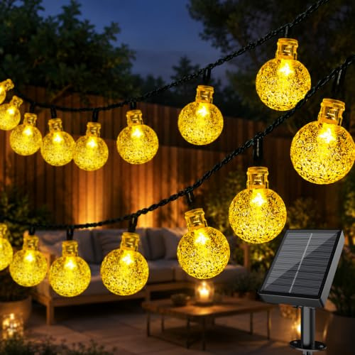 Electight Solcellsljusslinga för utomhusbruk, 12 m, 60 lysdioder, Ø 2,3 cm | kristallkulor, klar ljusslinga utomhus, solenergi, med 8 lägen, väderbeständig, utomhus, trädgård, balkong