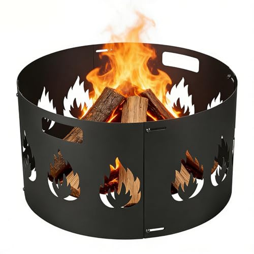 Funkenschutz für Feuerschale 70 cm – 4-teilig aus unbehandeltem Stahl,entwickelt Rostpatina,sicherer Funkenschutz mit Griff für Ø70-75 cm Feuerschalen für Garten & Terrasse