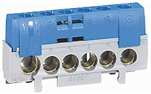 Legrand - Bornier de neutre - 5 bornes câble 6 à 25 mm² + 1 câble 10 à 35 mm² -bleu