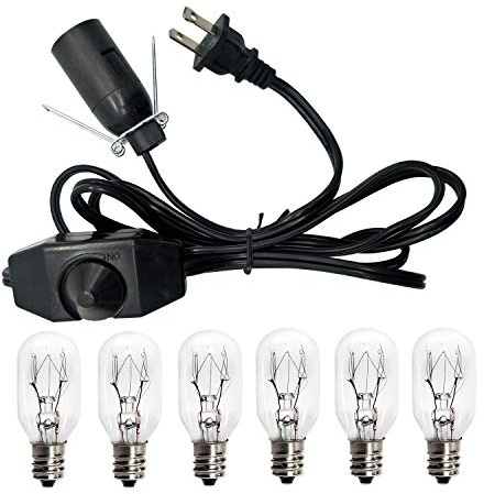 haraqi Salt Lamp Cord and Bulbs,Himalayan Salt Lamp Replacement Cord with Dimmer Switch,Original UL Listed Cord Bulb Replacement for Salt Rock Lamp with 6 Pack 25 Watt E12 Bulbs