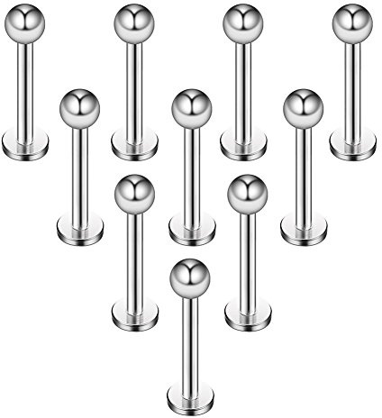Briana Williams 10 pz 1.2mm Nero Titanio Anodizzato 316L Acciaio Chirurgico Labret Anello al Labbro/Trago/Helix/Cartilagine Orecchio Stud Bilanciere, 6-8mm Barretta Corpo Piercing Gioielli