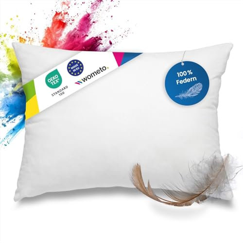 wometo Federkissen 100% Federn 30x50-330g Oeko-TEX Sofakissen Füllkissen Bezug Baumwolle weiß/Innenkissen/Kissenfüllung/kleine Kopfkissen