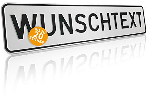 Betriebsausstattung24 Individuelles Parkplatzschild mit Wunschprägung/Wunschtext ohne P-Symbol - Kennzeichen-Form Text nach Wahl - BxH 52,0 x 11,0 cm - mit/ohne Löcher