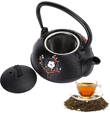 Tetera, tetera, estufa con infusor, tetera japonesa de hierro fundido sin recubrimiento, negro, 10 oz