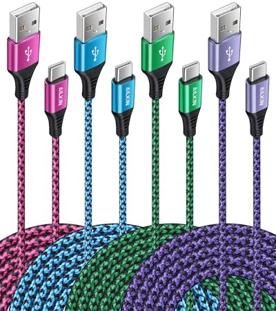 [4Pack/6FT] USB Type C to USB A Cable, 3A Fast Charging Long Android USBC Phone Power Charger Braided Cord for Samsung Galaxy Charger Droid iPhone 17e 17 16e 16 15 Pro Max Moto Android Type-C Cable