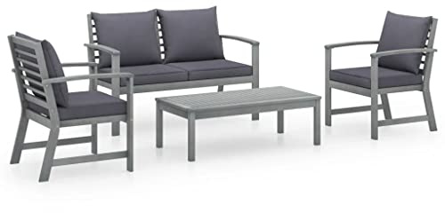 vidaXL Juego Muebles de Jardín 4 Piezas y Cojines Mobiliario Exterior Terraza Hogar Cocina Mesa Silla Asiento Suave con Respaldo Madera Maciza Acacia