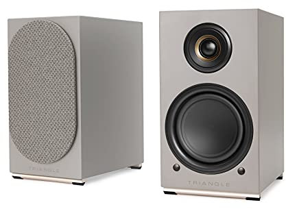 Triangle - Enceintes Actives AIO Twin - Enceintes Bibliothèque Wi-FI & Bluetooth avec Amplificateur 2x50W - Audio HD - Entrées Phono/Platine + TV Optique - 165 x 304 x 235 mm - Gris Lin (Paire)