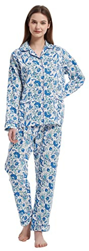 Amaxer Pigiama da Donna in Due Pezzi Set Pigiama in Cotone Set da Notte da Notte a Maniche Lunghe Tuta da Notte e Pantaloni del Pigiama Set da Salotto
