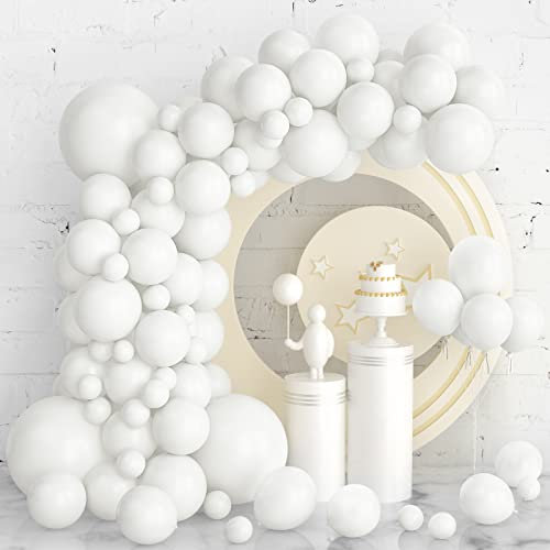 Ousuga White Balloons 105 Pcs White Balloons Garland Arch Kit, Macaron White Latex Balloons Different Sizes 5 10 12 18 Inch Light White Balloon for Birthday Shower Wedding Party Decor, Medium