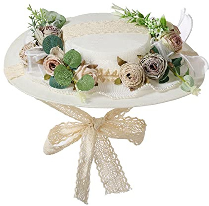 COSDREAMER Cappello da Sole con Fiocchi di Paglia per Ragazze e Donne, Stile Vittoriano, per Feste in Stile Vittoriano (D)