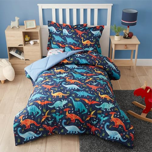PPOLCA Tvilling dinosaurie barnsängkläder set för pojkar, 2 delar supermjuk lätt för alla årstider barntäckeset, inkluderar 1 täcke (167 x 218 cm) och 1 örngott (50 x 66 cm + 5 cm)