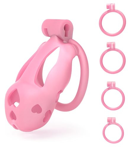 FYJENNICC Love 1.0 Chastity Cage - Lightweight Resin Male Chastity Device with Invisible Lock,Bondage Gear for Men Beginner-Friendly Design with 4 Adjustable Rings Adult Sex Toy (Pink, Small)