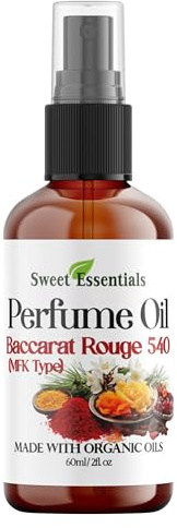 Sweet Essentials BACCARAT ROUGE-540 - (MFK Type), Fragrance - Perfume Oil, Made with Organic Oils, 2oz, Spray on Perfume Hair & Body Oil - Alcohol, Silicone & Preservative Free