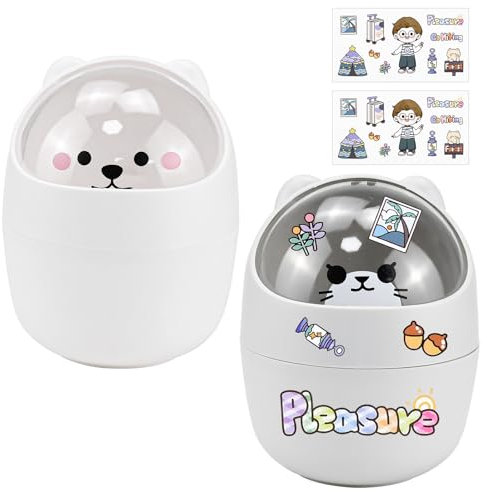 MININUSI 2 Stück Tischmülleimer mit Deckel, Tragbarer Tischabfalleimer, Tisch Mülleimer Klein, Abnehmbarer Tischmülleimer, Mini Tischmülleimer, Süße Mülltonne Klein für Zuhause Büro Schlafzimmer