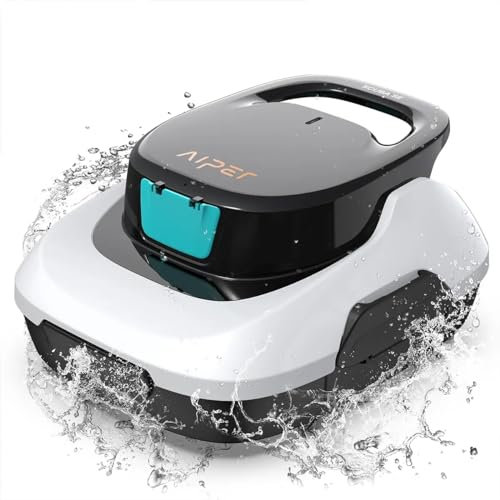 AIPER Scuba SE, Robot per piscina senza fili, Batteria a doppia azionamento, Parcheggio automatico, Adatto per piscine piatte fino a 80 mq, Drenaggio rapido, Autonomia 90 min (Beige)