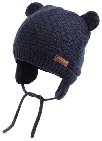 Gorro Unisex para Bebé con Orejeras de Oso para Niños Pequeños, Gorro sin ala Cálido para Otoño e Invierno