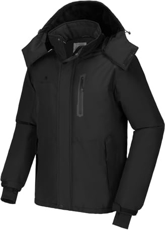 CAMEL CROWN Herren Ski Schneejacke Wasserdicht Winter Schneemantel Winddicht Warm Fleece Futter Kapuzen Parka Regenjacke, Pure Black, Medium