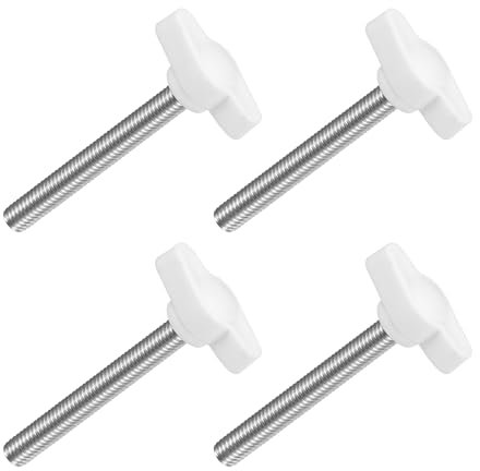 QUARKZMAN 4pz Manopole ad Alette a T a Farfalla, Manopola Serraggio Vite M6 x 50mm Filettatura Maschio Viti Acciaio Inossidabile 304 Maniglia 27mm Dia per Sostituzione Manopola, Bianco