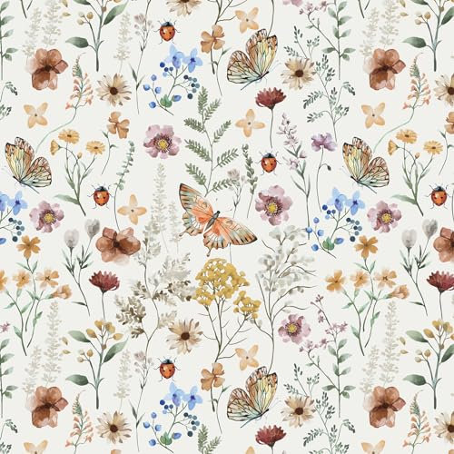 Timeet 41 cm x 3 m - Papier peint autocollant - Motif papillon et fleurs - Vintage - Film pour meubles - En vinyle - Pour décoration de chambre à coucher, salon, meuble, mur et cuisine