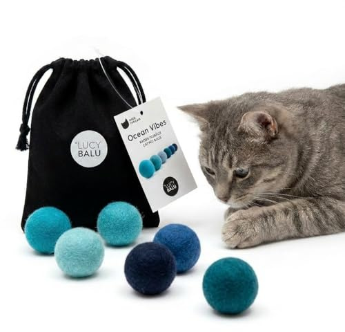 LucyBalu® Ocean Vibes Lot de 6 balles en Feutre Laine pour Chat I Bleu