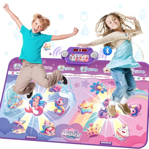 Alfombra de baile Bluetooth 2025 mejorada para niños, interactiva para 2 jugadores, 4 modos, alfombra infantil Merman & Unicorn, caja de batería led, regalo de cumpleaños para niñas y niños 3-12, rosa