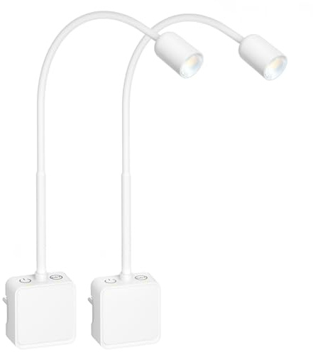 PRINCEWAY Lampade Applique Faretti LED da Parete Dimmerabile Bianca con Spina, Luce da Comodino Camera da Letto per Lettura, Due Interruttori Touch, 3 Colore Illuminazione, Confezione da 2