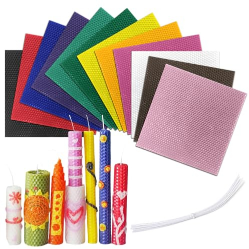 Lot de 12 plaques de cire d'abeille colorées de 20 x 20 cm - Feuilles de cire d'abeille pour la fabrication de bougies - Pour adultes et enfants