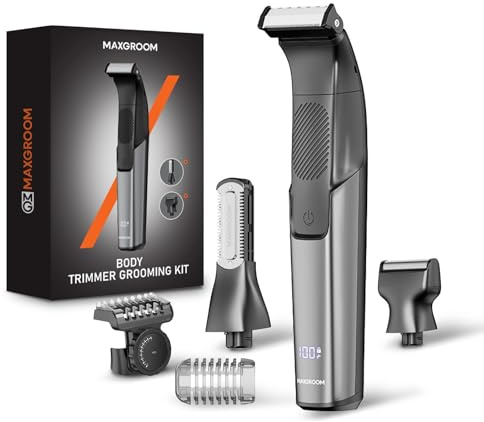 MAXGROOM 3 En 1 Tondeuse Corps Homme Tondeuse Intime Homme Autonomie de 100 mins Rasoir Electriques Corps Type-C Rasoir Intime IPX6 Étanche avec Peigne Limite (Noir)