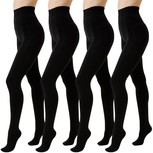 InfiniZer 4 Pairs 80 Denier Black Tights Women, Soft Stretch Opaque Tights High Waisted Ladies Pantyhose