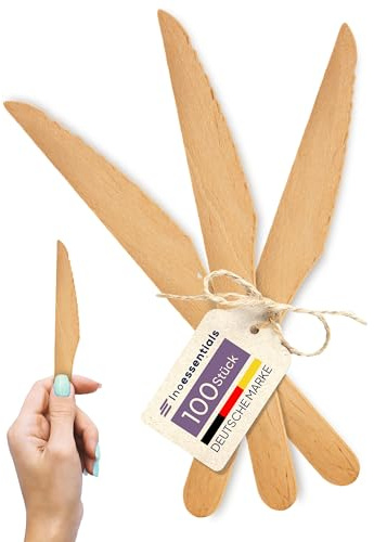 Inoverse 100 coltelli in legno, 16,5 cm, posate in legno usa e getta, biodegradabili e compostabili, cucchiai stabili per feste, catering ed eventi