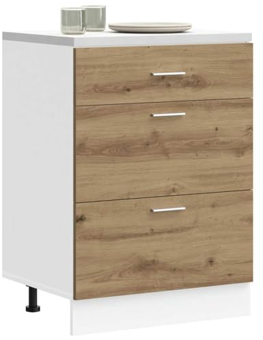 Mandloder Köksunderskåp Artisan-ek, träbaserade material, 60 x 46 x 81,5 cm, justerbara fötter, förvaringsutrymme för kök, robust pantry skåp för porslin, hållbar förvaringsskåp lösning