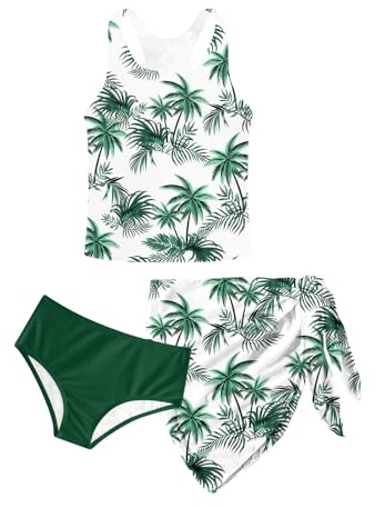 Kids4ever Ensembles Bikini 3 pièces pour Filles, Tankinis pour Enfants, Maillots de Bain hawaïens d'été, Adolescentes, Haut avec Bas de Bikini et Jupe, Tendance et élégants pour Les 8-14 Ans
