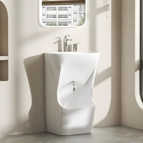 WXHCYGV Vertical Ceramic Wash Basin, 2 in 1 Muslim Freestanding Wudu Sink with Dual Faucets & Foot Bath for Home Schools, Hand Washing, Face Washing, Foot Washing