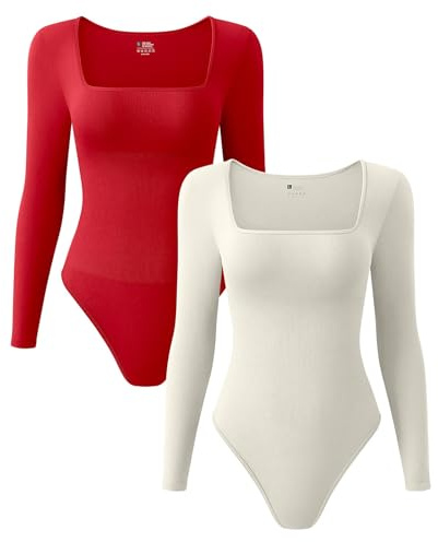 Cocila Bañadores Mujer Reductores Traje De Baño Una Pieza Ropa Mono Cintura Ajustada Manga Larga con Cuello En U Color Sólido para Capucha (Watermelon Red, M)
