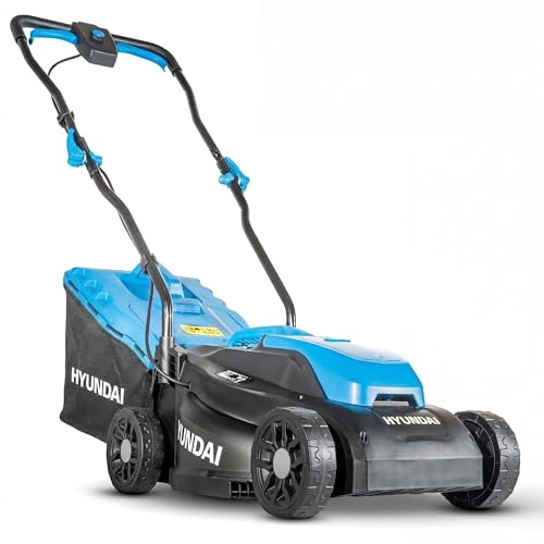 Hyundai 33cm / 13 20V Brushless Cordless Lawnmower, 4.0Ah Battery & Charger, 32L Grass Bag, 5 Cutting Heights 25–65mm, Lightweight Push Mower, 3 Year Warranty