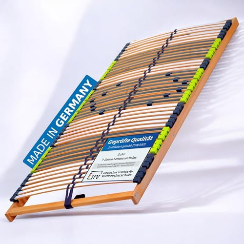 DaMi 7-Zonen Lattenrost Relax NV 100x200cm I mit 6 Härtestufen, Made in Germany, Buche & Birke, 42 Federholzeisten, Bett Lattenrahmen zur Selbstmontage, Bettrost extrem hochwertig & stabil