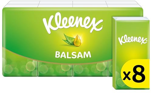 Kleenex Balsam Pocket Tissues, 8 Pocket Packs of Travel Tissues, Balmcare to Protect and Soothe Your Nose for Cold & Flu