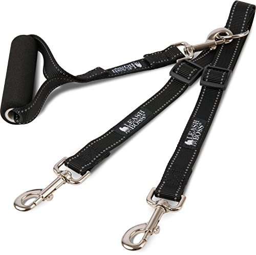 Leash Boss Duo - Adjustable Double Dog Leash for Large Dogs - Reflective No Tangle Leash for Walking Two Dogs at Once (Reflective Coupler with Handle)